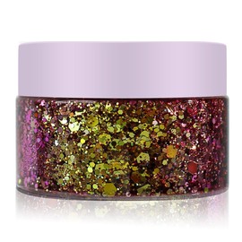 Chameleon Glitter Gel, Face Body Glitter Eyeshadow Colour Changing Glitter Gel Under Light for Eyes, Face, Hair, Lips and Body, Festival Glitter Cosmetics (#02 Gold)