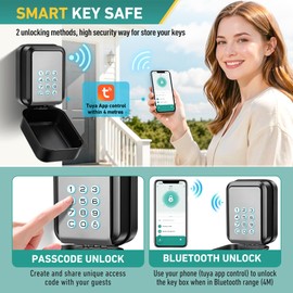 BTNEEU Smart Key Safe Wall Mounted Key Lock Box Outdoor TUYA APP Control Bluetooth and Passcode Unlock Keysafe Police Approved Waterproof Remote Access Key Box for Airbnb Home Office Realtor (Grey)
