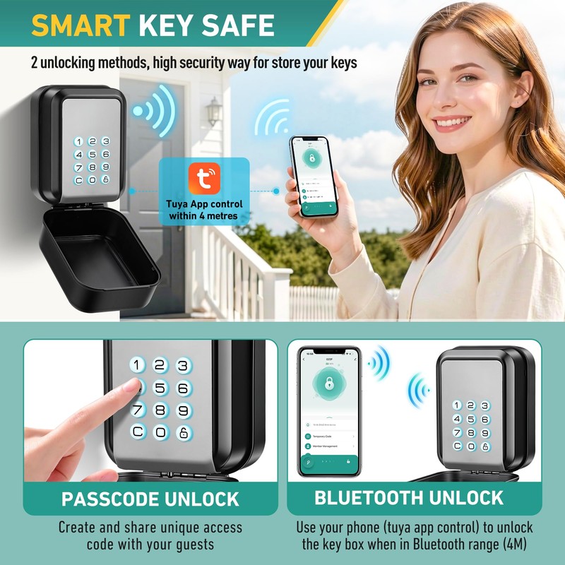 BTNEEU Smart Key Safe Wall Mounted Key Lock Box Outdoor