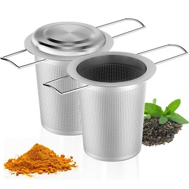 HiTeax Tea Infuser for Perfect Steeping and Brewing. Fine mesh 304 Stainless Steel Tea Strainers for Loose Tea with Sturdy Folding Handles. Loose Leaf Tea Infuser Fit for All Tea Cups (Pack of 2)