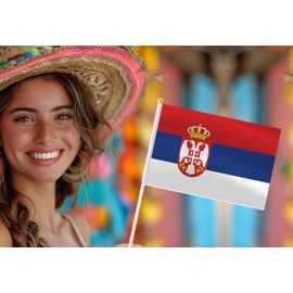 Serbia Handheld Small Flag Set,10 PCS 5×8 Inch Mini Serbians Hand Held Banner,Tiny Digital Printed Polyester Banner