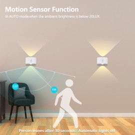 Motion Sensor Wall Light, Up and Down Wall Sconce, Magnetic 360° Rotation 3 Brightness Levels，Touch Control Rechargeable Battery Operated Wall Lamp for Hallway, Bedroom, Hallways, Stair, Living Room