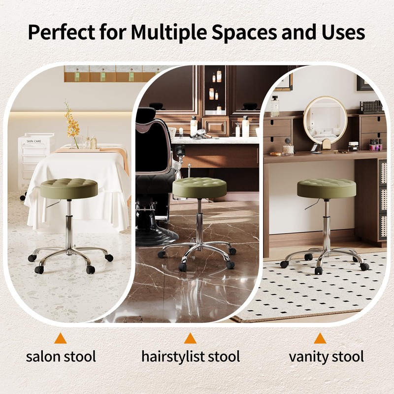 FIRAVOE Swivel Rolling Stool Adjustable Height 20"-27" (Sturdy Aluminum Base)