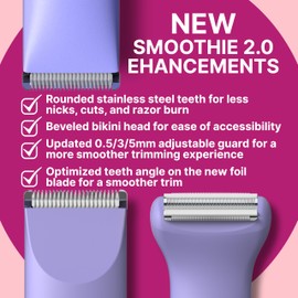 HAPPY CURVES Smoothie 2.0 Bikini Trimmer - Electric Razor for Women, Waterproof Hair Groomer with Adjustable Guards, Personal Shaver for Pubic Hair, Ladies Intimate Shaver and Body Trimmer (Berry)