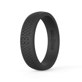 Barbell Bands Silicone Ring For Women | Premium Rubber Wedding Band | Perfect For Fitness, Lifting, Active Lifestyle - Comfortable and Durable (Black, 6)