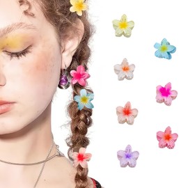 Flower Claw Clip for Girls Women,7pcs Small Cute Hawaiian Non-Slip Plumeria Jaw Clips–Tropical Beach Hair Accessories for All Hairstyles, Medium,Thick, Thin,Wavy,Curly Hair–Perfect Gifts for Teen