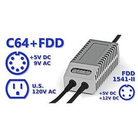 C64 FDD Dual PSU Modern Gray US - Replacement Commodore 64 + FDD 1541-II Power Supply, US Plug