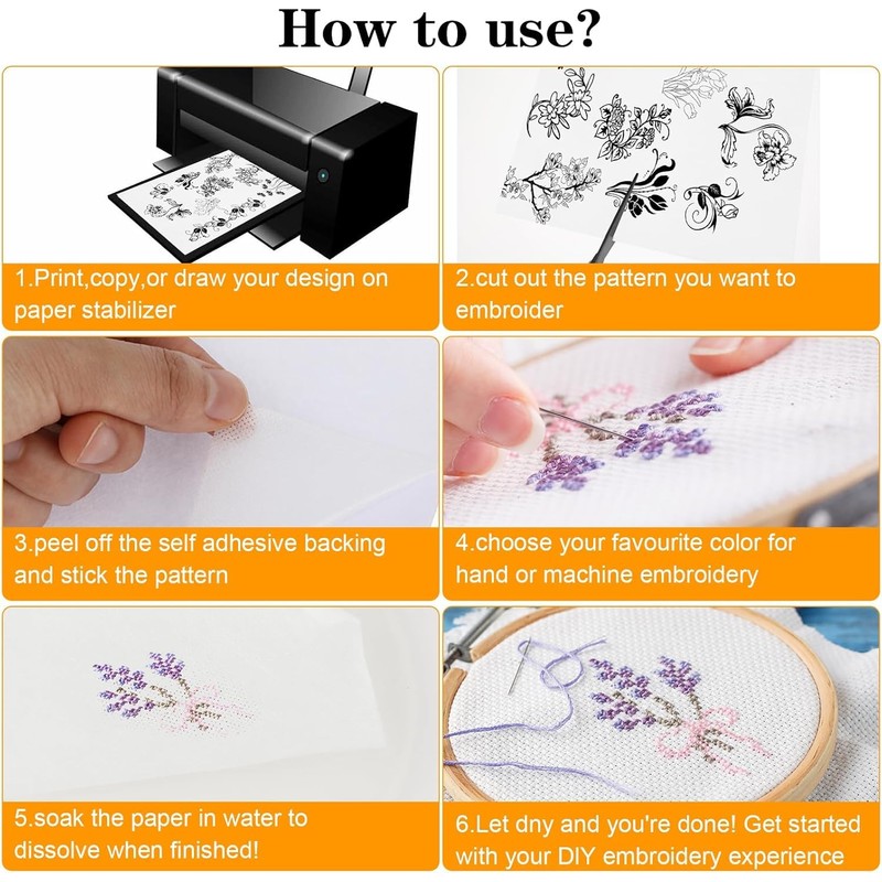 Embroidery Sheet, Water-Soluble Sheets for Embroidery, A4 Paper, 2 Sheets,