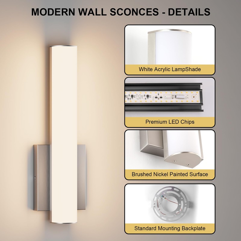 Aoceley 15.7 Inches Modern Bathroom Led Wall Sconces,18W 3000K Hardwired
