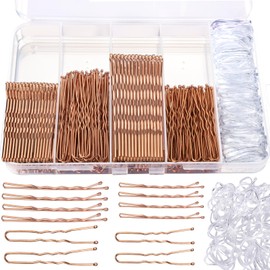 Teenitor 300pcs Bobby Pins Rose Gold Hair, 100 Bobby Pins 100 Hair Pins for Women 100 Hair Bands Kit, Hair Pins for Buns 2" 2.36" 2.75" Rose Gold