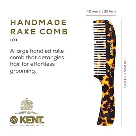 KENT Peine Desenredante de Dientes Anchos Grandes 10T Ty - Rastrillo Hecho A Mano para Cabello Rizado, Húmedo O Seco Grueso - Diseño de Corte de Sierr