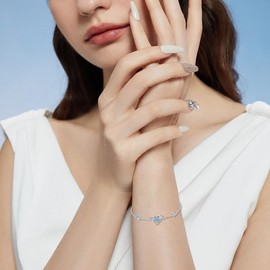 Reaii Natural Blue Topaz Dolphin Bracelet for Women 925 Sterling Silver Double Dolphins Bracelet Dolphin Jewelry Birthday Gifts for Women