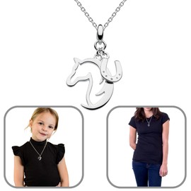 JennyWrenJewels Sterling Silver Horse & Horseshoe Necklace | Chain lengths for Women, children, girls | Horse & pony Jewellery gift (18)