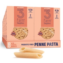 Three Farm Daughters High Fiber Pasta Penne Pack, Low GI, Non GMO Penne Pasta Noodles, Low Net Carb, Made in the USA, 12 oz. (8 Pack)
