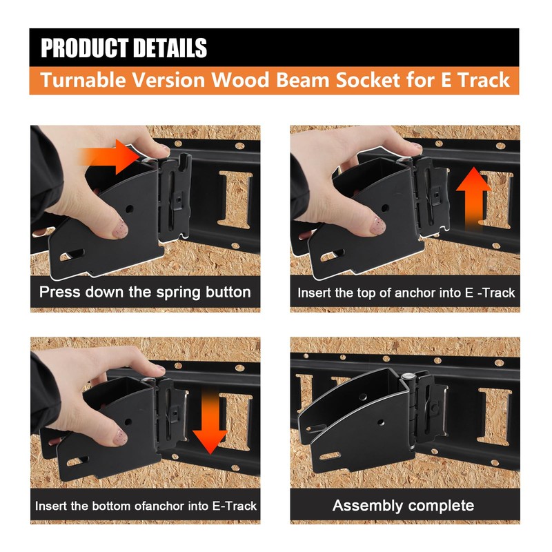 SALUINOKI E-Track Wood Beam End Socket Bracket Rotating 10 Pack,