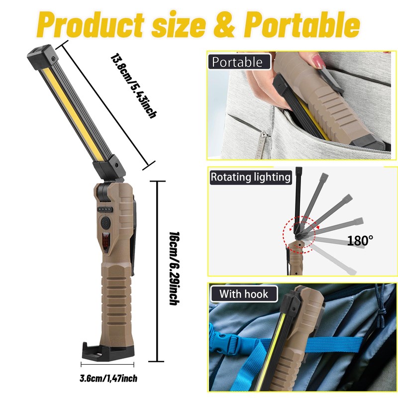 LIAISIMI LED Work Light, Workshop Lamp, 180° Foldable Work Light