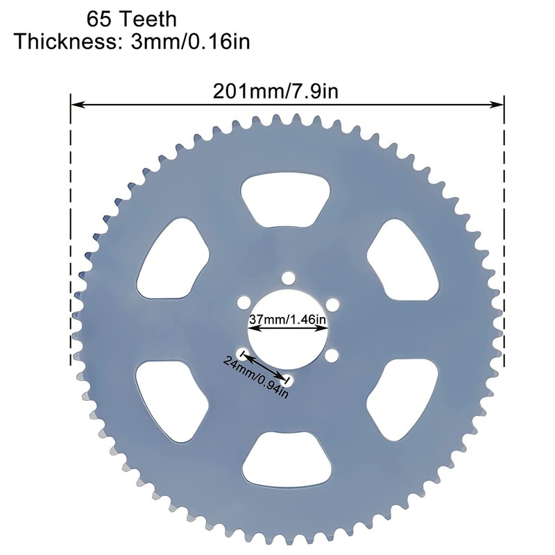 65 Tooth Chain Sprocket Carbon Steel 6 Holes 37mm Bore