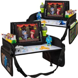 Lusso Gear Kids Travel Tray for Car (2 Pack) - Road Trip Essential for Kids - Must Have Car Seat Organizer for Toddlers - Lap Desk for Snacks and Toys - Car Accessories (Black)