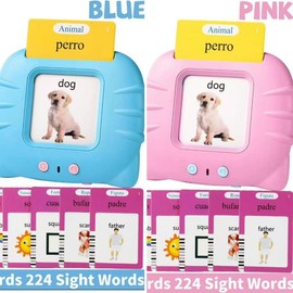 Bilingual English & Spanish Talking Flash CardsToy for Kidswith 224 Sight Words -EducationalLanguage educationallanguage learning toy Cards early childhood education boy girlskids gift Animal Cow:_blue+pink