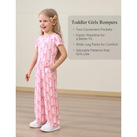 EASWEET Toddler Girls Rompers Bamboo Viscose Short Sleeve Wide Leg Jumpsuit Summer Outfit, Striped Bliss, 3T