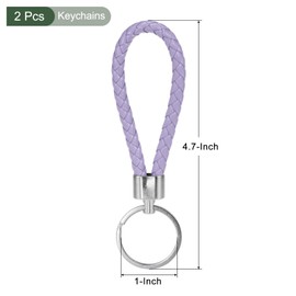 YOKIVE 2 Pcs Braided Leather Keychains, Home PU Keys Ring Woven Decorating Lanyard Straps for Bags Wallets (Light Purple)