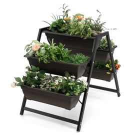 Giantex Vertical Raised Garden Bed, 5 Planter Boxes Container w/Drainage Holes, 31”H Freestanding Heavy-Duty Metal Frame, Indoor Outdoor Raised Bed for Vegetables Herbs Flowers to Grow