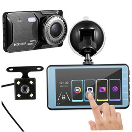 TEHAUX Touch Screen Dual Dash Cam Front and Rear Car Dvr Recorder Wide Angle Hour Parking Monitoring Motion Detection for Enhanced Safety