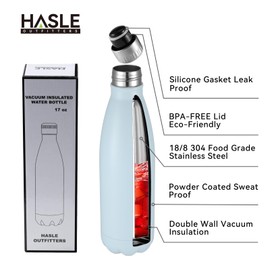 HASLE OUTFITTERS 17oz Stainless Steel Water Bottles Bulk, Vacuum Insulated Water Bottles Double Walled Reusable Metal Sports Water Bottles Keep Drinks Hot and Cold, Light Blue, 8Packs