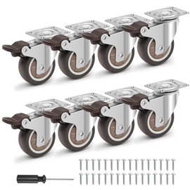 Humagineer Silent Rubber Caster Wheels 2 Inch - Swivel Castors with Brakes Set of 8, Total Capacity 1200 LBS, 360° Rotation Plate Casters for Furniture, Workbench, Kitchen Island, Raised Garden Bed