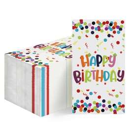 Horaldaily 100 Birthday Disposable Paper Decorative Guest Napkins, Happy Birthday Dots Streamers Hand Towel for Party Lunch Dinner Kitchen Bathroom