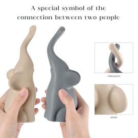 Menkxi 2 Pcs 6.7 Inch High Elephant Statue Decor Christmas Loving Pair of Beige and Grey Elephant Figurines Gift Ornaments Decorative Ceramic Elephant Couples Home Decoration for Living Room Bedroom