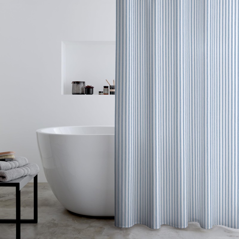Catherine Lansfield Timeless Stripe Shower Curtain, 180x180 cm, Blue