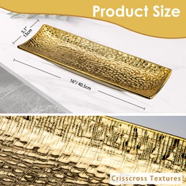 Hollyone Plant Tray Saucer Decor Gold Metal Ceramic 16inch Rectangular Planter Pot Wire-Drawing Plant Saucer Tray Rectangular Indoor Outdoor Plant Flower Decorative Trays for Pots