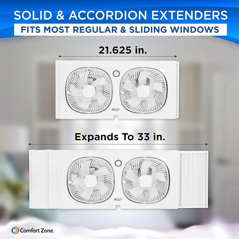 Comfort Zone CZ329WT 9" Dual Window Fan with 180° Rotating