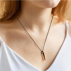 Handmade Tourmaline Crystal Necklace – Adjustable Black Rope Pendant for Spiritual Protection & Positive Energy – Black Obsidian Healing Stone for Men & Women (Tiger eye)