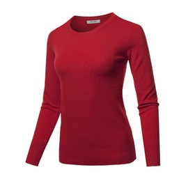 Long Sleeve Crew Neck Classic Sweater Red L