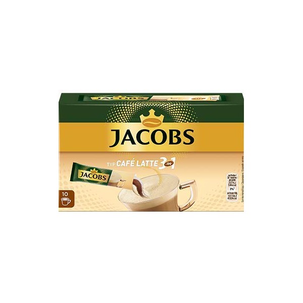 Jacobs 3in1 Cafe Latte Instant Coffee Sticks, 10 Single Servings (Pack of 2)