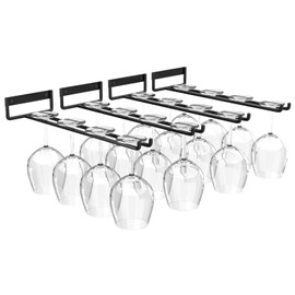 Wtiujhg 11.8 Inch Wine Glass Rack,Set of 4 Stemware Wine Glass Hanging Rack, Metal Wine Glass Holder Under Cabinet Organization and Storage for Kitchen Bar Decor