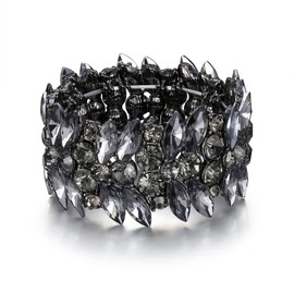 EVER FAITH Women's Stretch Bracelet Marquise Crystal Art Deco Hand Chain Wedding Bridal Jewelry Grey Black-Tone