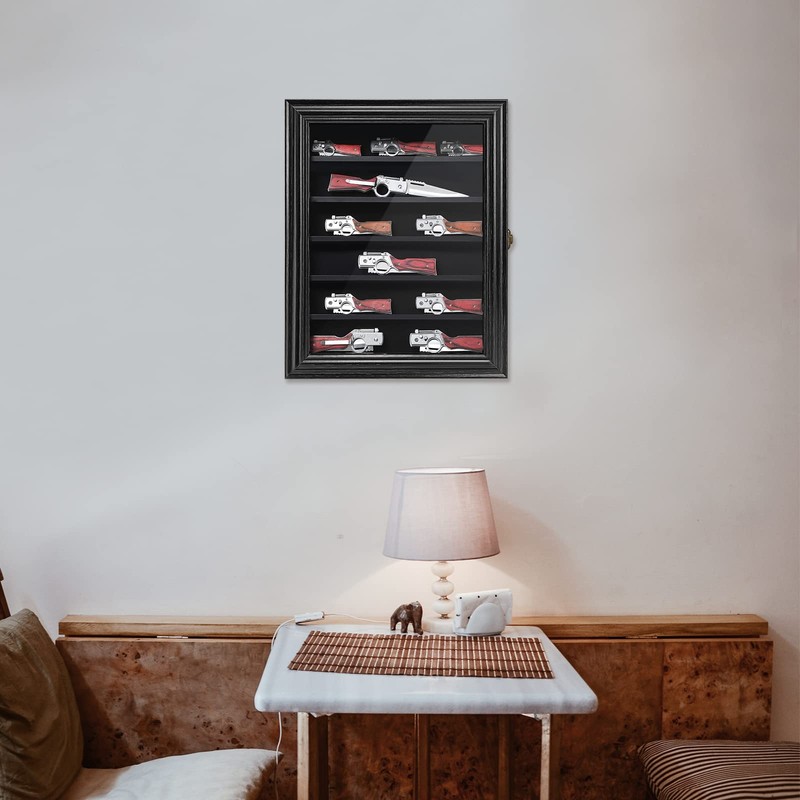 ASmileIndeep Pocket Knife Display Case, 6 Rows Knives Box Cabinet