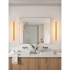 1 Pack Modern Plug in Long Wall Sconce 23.6‘’ LED Bamboo Wall Lights 18W Long Strip Indoor Wall Lamp 3000K with 6.5FT Plug in Cord and On/Off Switch on The Cord for Living Room Hallway Stairwell