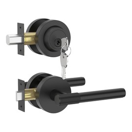 Asidrama Premium Black Zinc-Alloy Front Door Lock Set: Double Cylinder Deadbolt, Heavy Duty Security Handleset for Left/Right Exterior Doors, Universal Entry Locks (2 Pack)