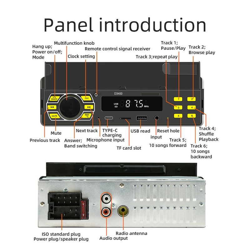 Car MP3 Player Single DIN Car Bluetooth Radio Stereo With