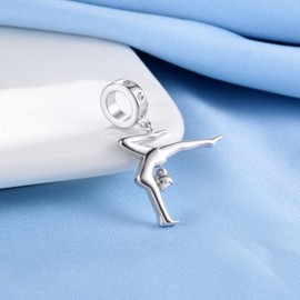 Gymnastics Charms for Necklace Bracelet 925 Sterling Silver Gymnast Bead Jewelry Gifts Women Daughter (B)