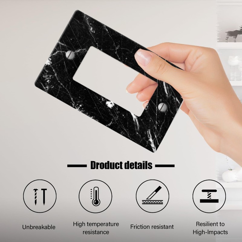 1 Gang Rocker Wallplates，Black And White Marble Texture Decor Bamboo