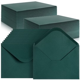 Jutom 250 Pcs A7 Wedding Gift Cards 5x7 Envelopes V Flap Invitation Envelopes for 5x7 Cards Printable Self Adhesive Envelope for Office Baby Shower Graduation Birthday Supplies (Dark Green)
