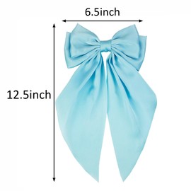 JGQUR Hair Bows Hair Clips for Women Girls - Big Long Tail Satin Bows, Cute Ribbon Hair Accessories for Birthday Gift, Weddings, Parties, Sky Blue Bow 1 Pack