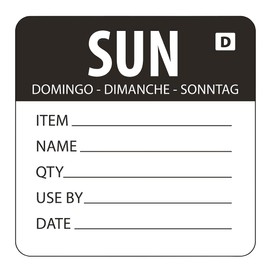 Vogue Black Dissolvable Sunday Labels Sunday. Roll of 250