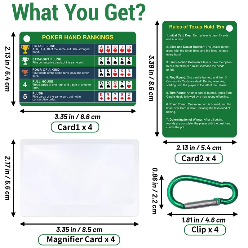 Epkoxlx 4-Pack (8 Cards) Poker Hand Rankings Cards Set with