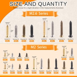 Rustark 2200Pcs M2 M2.6 Flat Head Phillips Cross Small Wood Screws Tapping Screws Electronic Screws Assortment Kit 5mm 6mm 8mm 10mm 12mm 16mm Tapping Screws Small Metric Micro Screw Set
